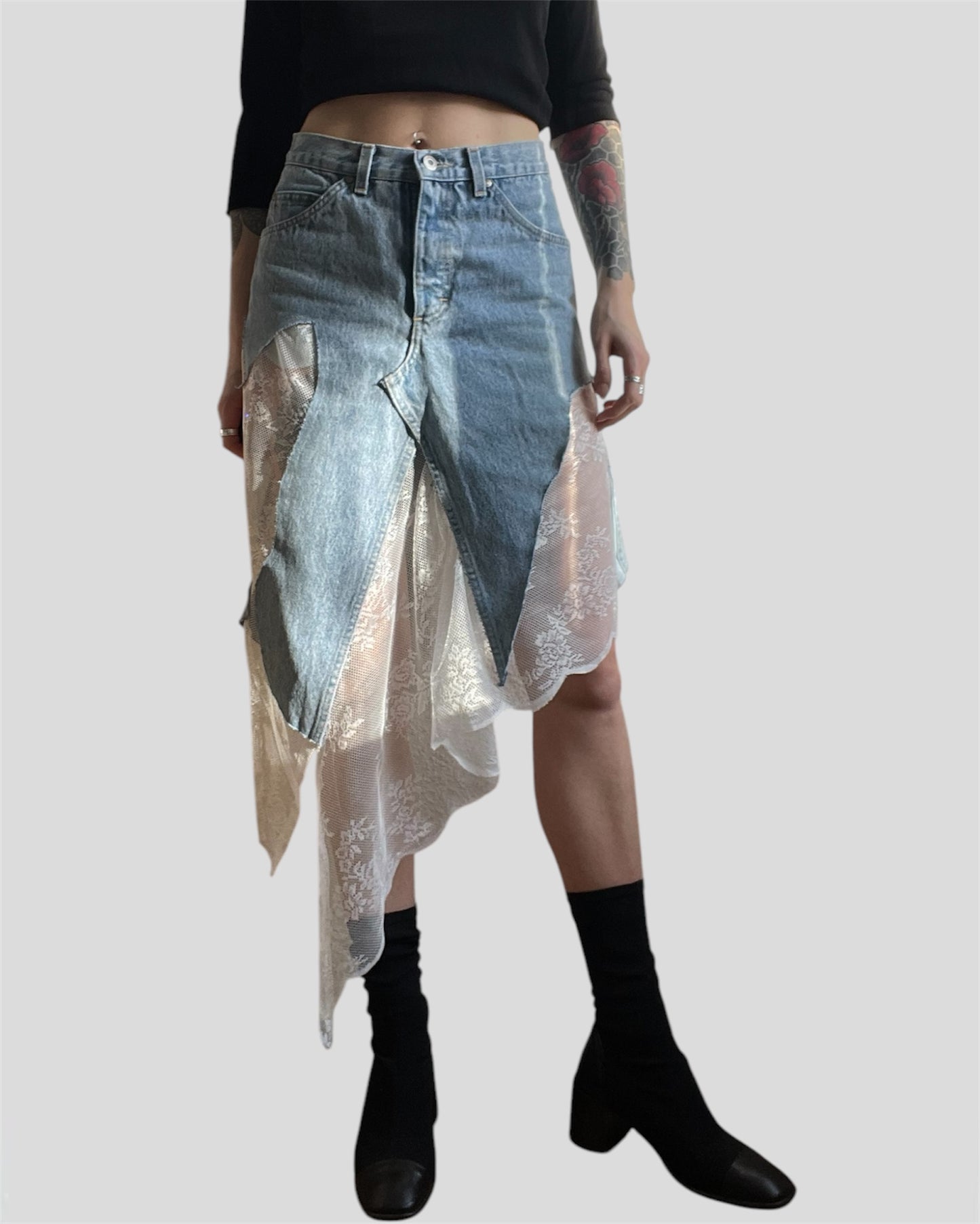 LACE-DENIM SKIRT