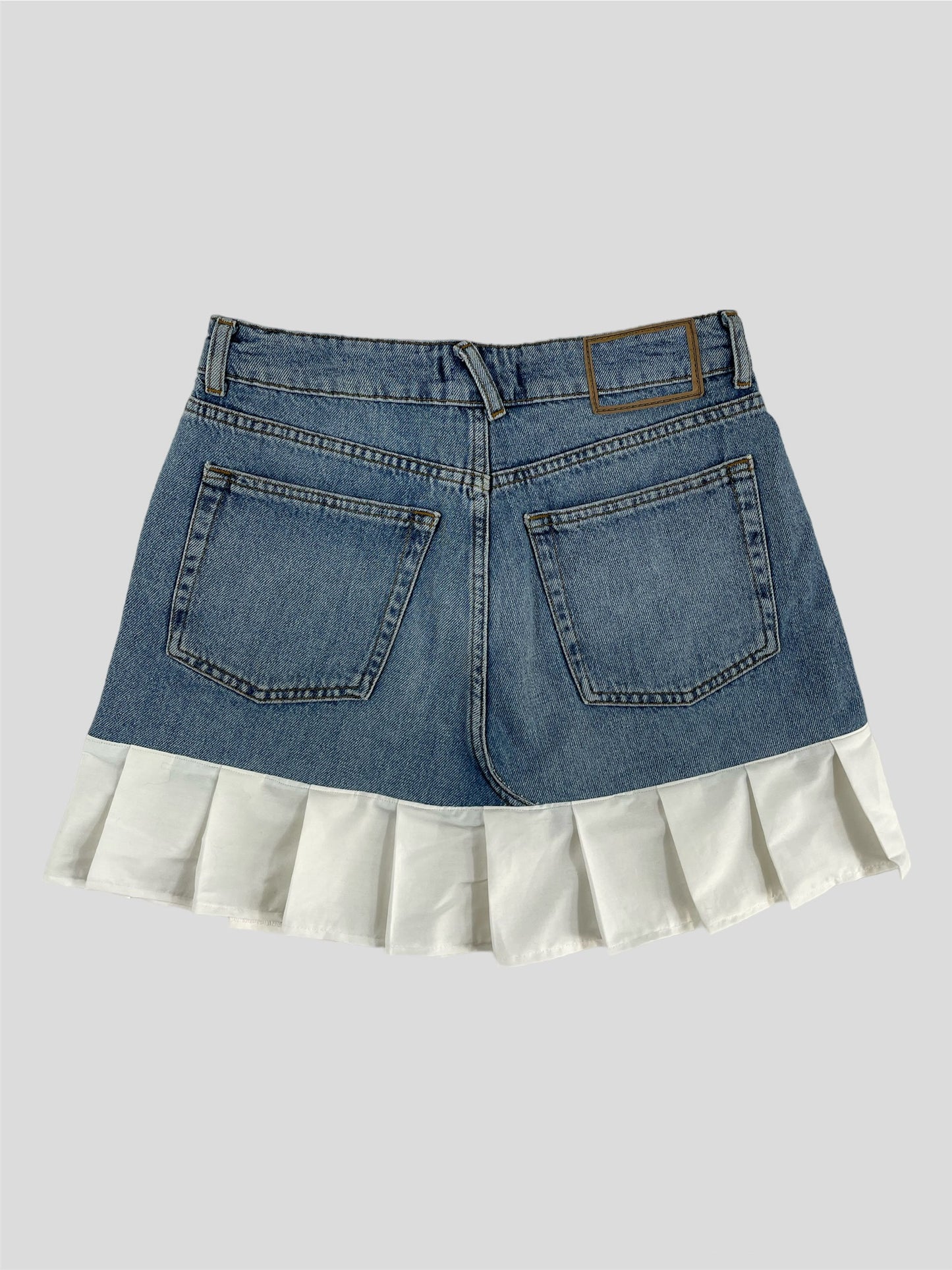 PLEATED DENIM MINI SKIRT