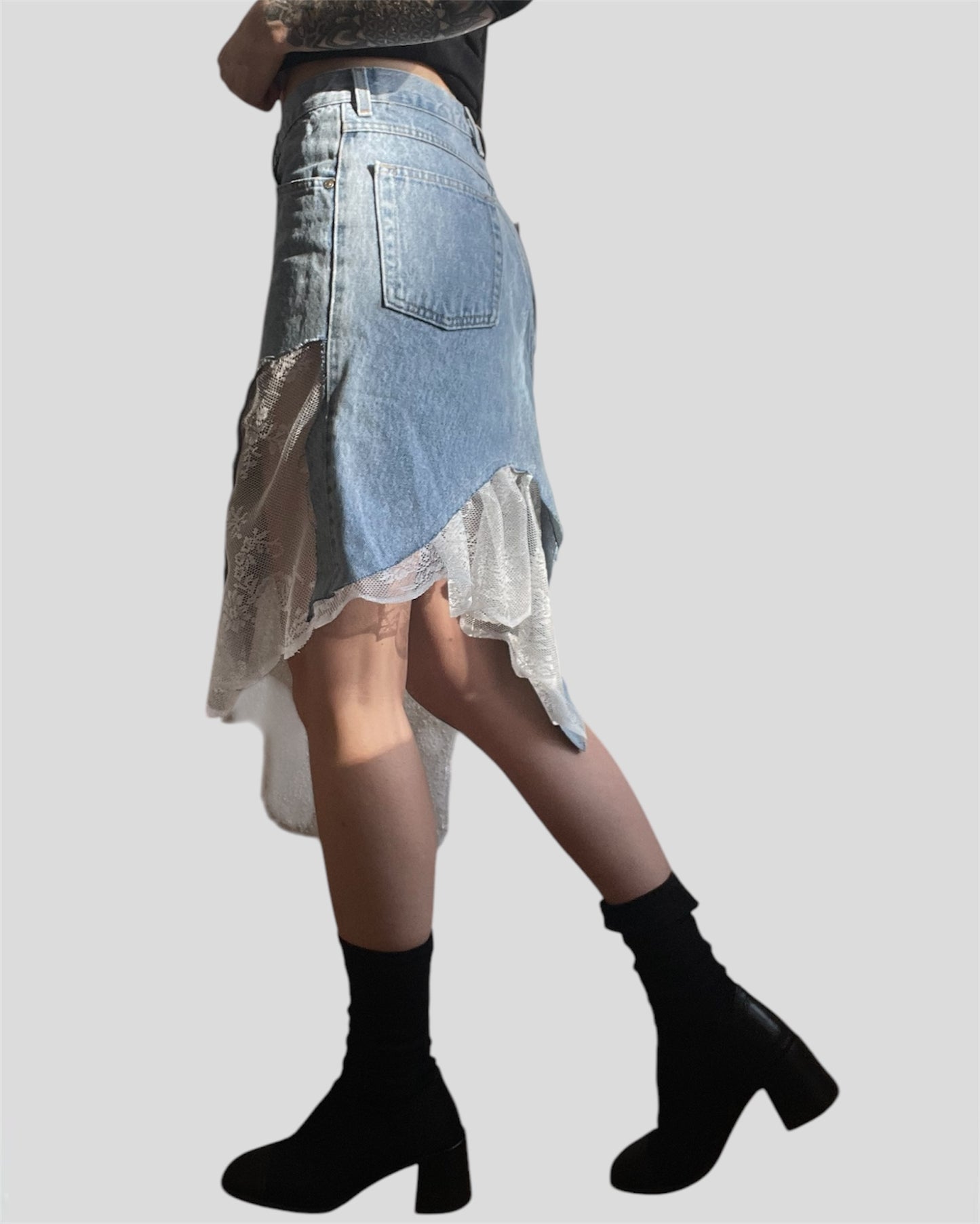 LACE-DENIM SKIRT