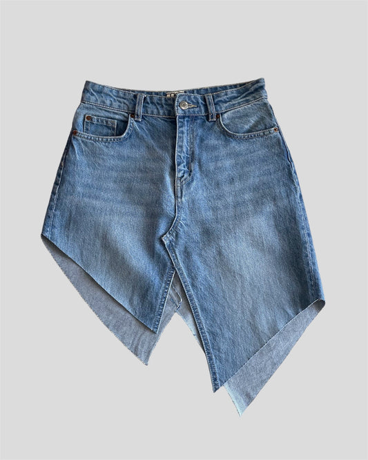 ASYMMETRICAL DENIM MINI SKIRT